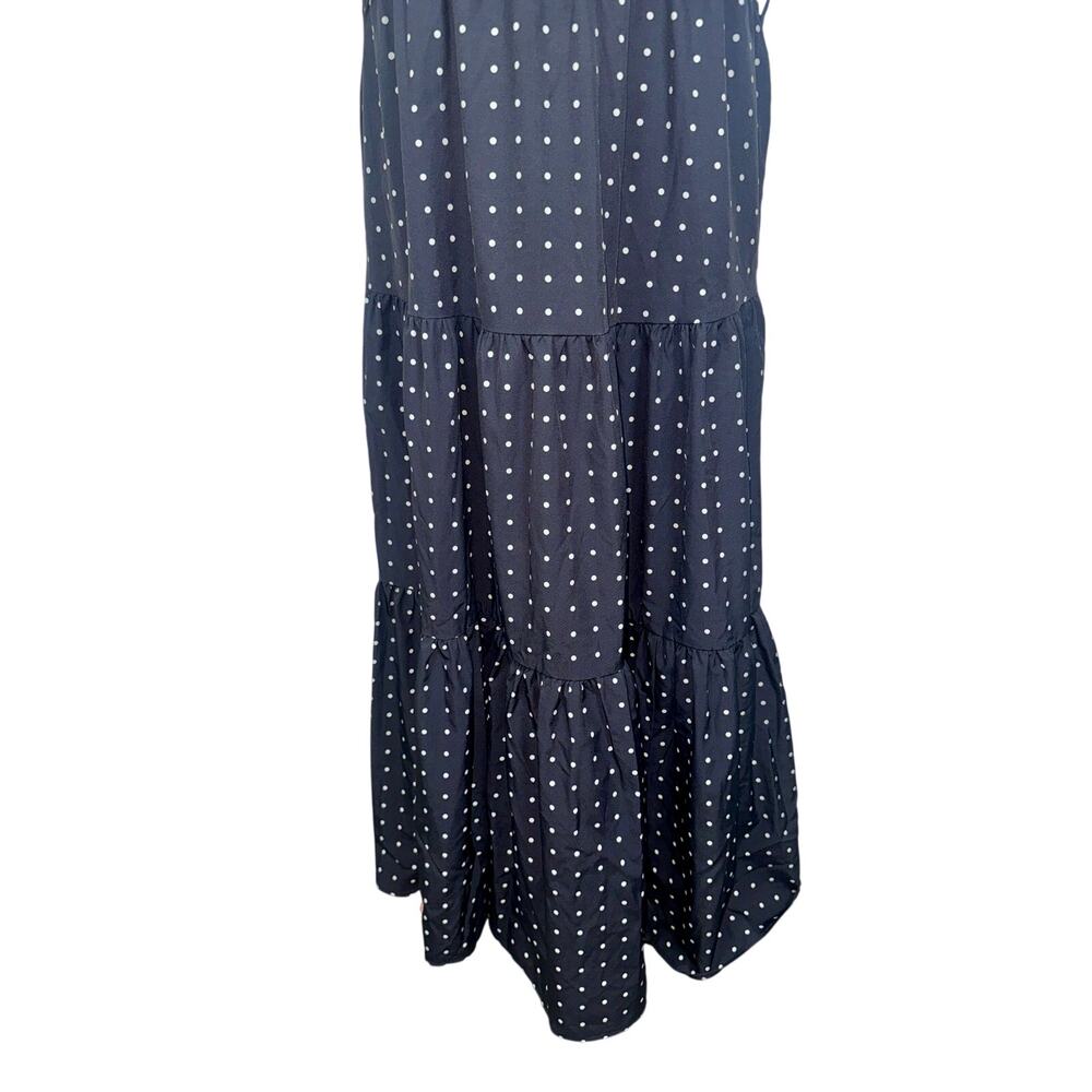 NEW Halara Halter Keyhole Back Polka Dot Flowy Tiered Midi Dress Black Size XL - Picture 10 of 15